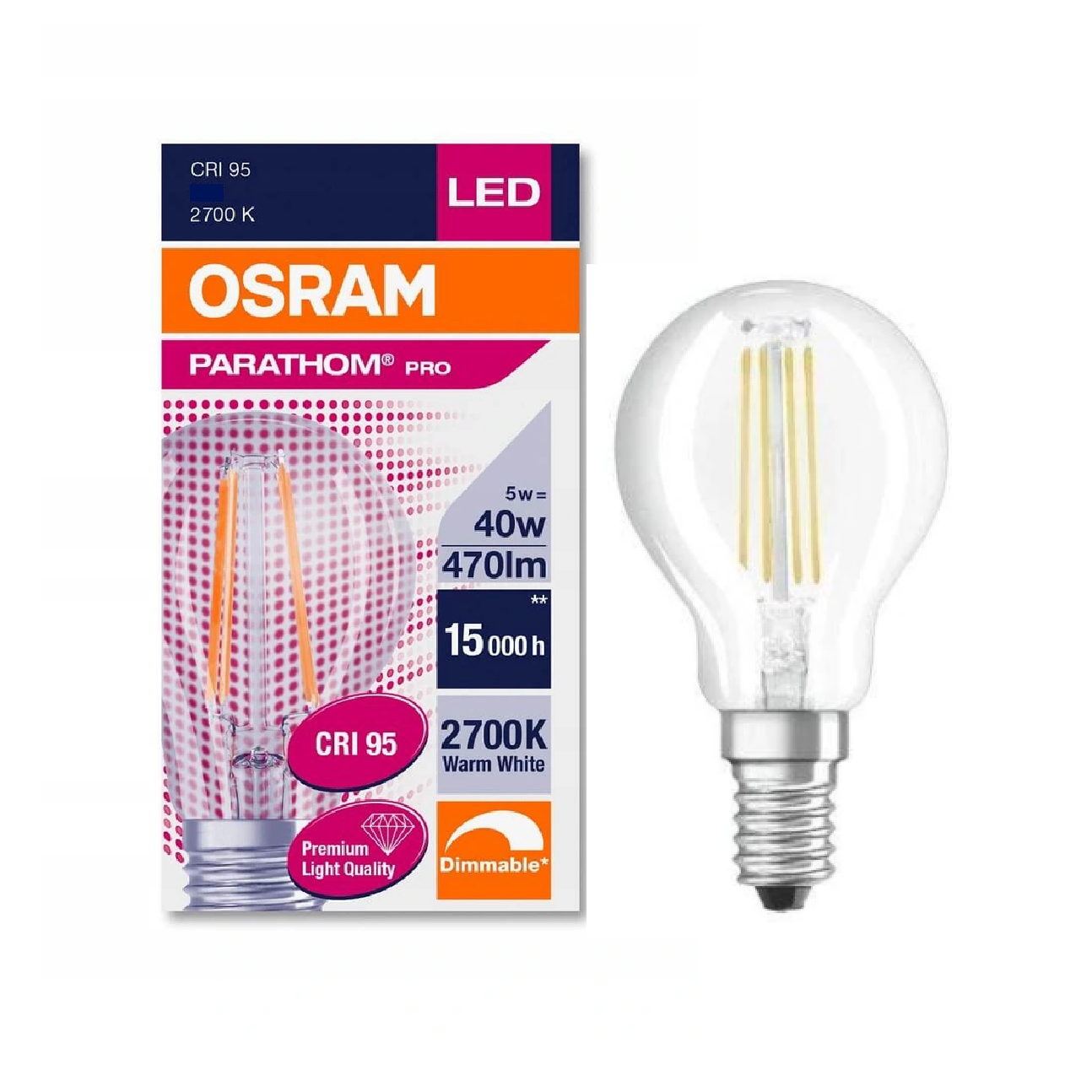 Osram PARATHOM DIMMABLE Classic 5W (40W) Warm White E14 Bulb